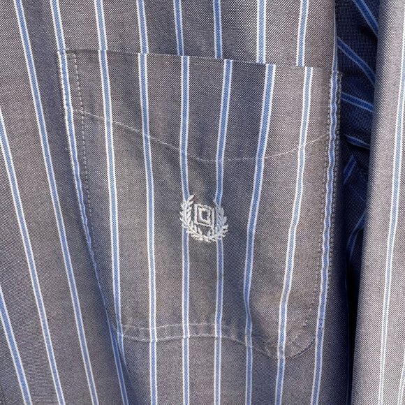 Chaps Ralph Lauren Mens Long Sleeve Button-Up Gray Blue White Striped Shirt XL - Picture 9 of 10
